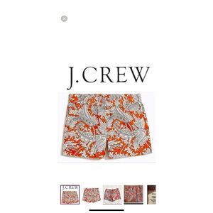 J. Crew 3” Printed Boardwalk Pull-On Linen Shorts Orange Paisley Sz 4